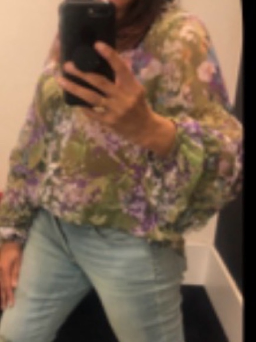 White House Black Market Olive & Purple Floral Sheer Blouse